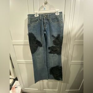 EUC Candie's Y2K Floral Embroidered Velvet Flare Jeans Vintage 1990s
